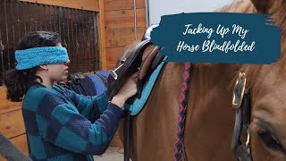 Tacking Up My Horse Blindfolded  Riding Dare [upl. by Aniela]