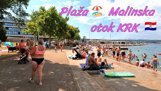 Plaža 🏖️ Malinska 2024 ☀️ Otok Krk 🇭🇷 Croatia 🏖️ Beach [upl. by Ayhtin]