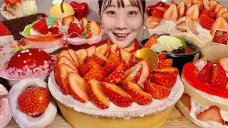 ASMR Strawberry Dessert CakeTart Daifukuetc【Mukbang Eating Sounds】【English subtitles】 [upl. by Ilanos808]