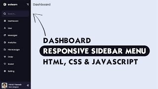 Responsive Side Navigation Bar in HTML CSS And JavaScript  Dashboard Sidebar Menu [upl. by Rosario]