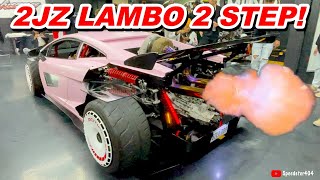 WORLDS FIRST 2JZ Lamborghini 2 Step Revving amp Shooting Huge Flames [upl. by Airdnaxila]