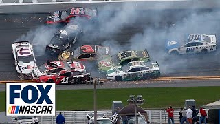 Jimmie Johnson triggers massive wreck goes on to win The Clash  NASCAR RACE HUB [upl. by Campy]