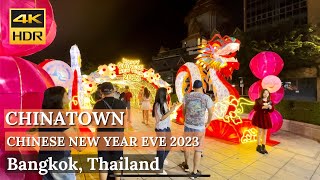 BANGKOK Chinatown  Chinese New Year Eve 2023 Illumination amp Street Food CNY 2023  Thailand 4K [upl. by Acinorahs822]