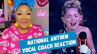 Vocal Coach REACTS to Little Girl Passionately SINGING National Anthem [upl. by Anirhtak]