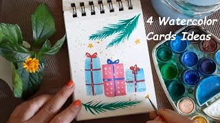 4 Watercolor Christmas cards  Simple watercolor painting for beginners  Cotton swabs painting [upl. by Mabelle]