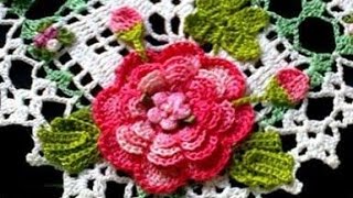 🔴diy FLOR COM FOLHAS DE CROCHE  Passo a Passo [upl. by Eniamrahc950]