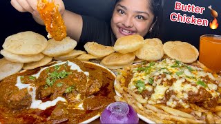 BUTTER CHICKEN WITH TANGDI 🍗🔥 WITH LOTS OF SOFT LUCHI AND BUTTER CHICKEN POUTINE FOOD EATING SHOW [upl. by Henning]