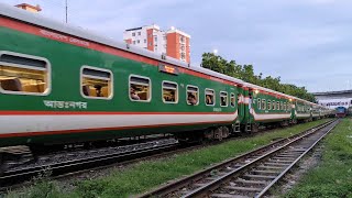 Brahmaputra Express slowly moving at khilgaon Rail crossing  EMD 2908 GT18LC2  PTinka coach [upl. by Sindee724]