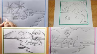 4 village scenery drawing  Pencil drawing for beginners  Sketchy Vibes [upl. by Wyly]