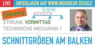 Schnittgrößen am Balken – Übung – Technische Mechanik 1 – Stereostatik [upl. by Aihsetan781]