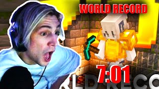 xQc Reacts To New Minecraft Speedrun World Record 701 With Music [upl. by Manard]