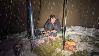 Heavy Rain Camping in Snowy Wilderness  Caught in Rainstorm With My Dog [upl. by Natie]