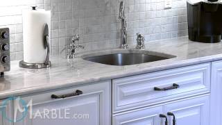 Classic White Lunar Quartzite Kitchen Countertops by Marblecom [upl. by Donal]