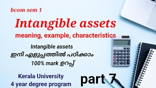 Intangible assets meaning example characteristicsin Malayalam  Kerala University 4 year degree [upl. by Cordy]