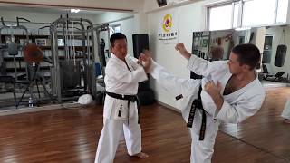 Uechi ryu sparring technique kumite in Yamashiro dojo Okinawa [upl. by Anotal]