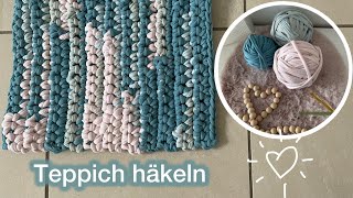 Einfachen rechteckigen Teppich häkeln mit Textilgarn  Teppich Häkelanleitung  Marycrochet [upl. by Gujral]