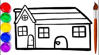 How To Draw a House Easy  House Drawing Coloring and Painting for Kids Toddlers Drawing [upl. by Alamac]