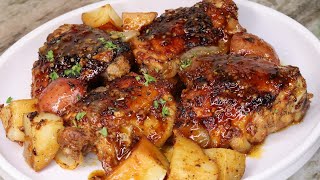 Honey Garlic Baked chicken Thighs Recipe  How To Make Oven Baked Honey Garlic Chicken Thighs [upl. by Nangem287]