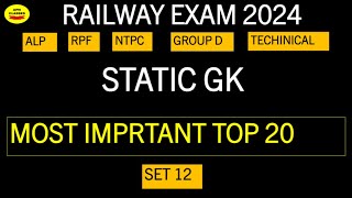 SET 12 RRB NTPC 202425 NTPC GK Class NTPC Static GK  Best Static GK railway staticgk ntpc [upl. by Libb]