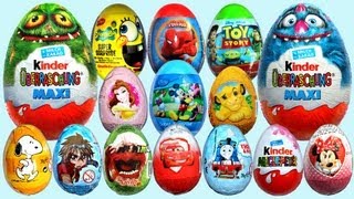 20 Surprise Eggs Kinder Surprise MAXI Mickey Mouse Cars 2 Minnie Mouse Spongebob [upl. by Ahsia]