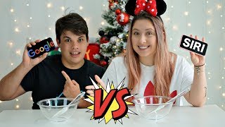 SIRI VS GOOGLE FAZENDO SLIME  SLIME CHALLENGE Tata vs Henrique CanalKids [upl. by Aneroc]