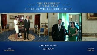 President Obama and First Lady Michelle Obama Surprise White House Visitors [upl. by Oicnecserc]