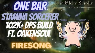 ESO One Bar Stamina Sorcerer Stamsorc 102k DPS PVE Build Ft Oakensoul Ring Firesong DLC [upl. by Reinhardt537]