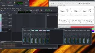 Multitrack recording with TuxGuitar Guitarix QSynth Hydrogen and QTractor [upl. by Adnav]