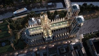 Watch a flythrough animation of NotreDame rebuilt with a reconstructed spire and glass roof [upl. by Neerol235]