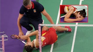 Carolina Marin injures her knee forced to retire during semifinal against Bingjiao  Paris Olympics [upl. by Juakn]