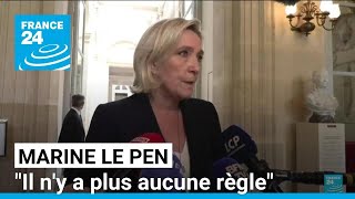 Marine Le Pen accuse lAssemblée nationale dêtre devenue quotune zone de nondroitquot • FRANCE 24 [upl. by Enidualc790]