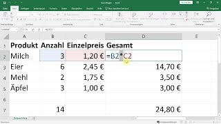 Excel EinstiegGrundlagen Rechnen einfache Formeln Summe – ExcelTutorial [upl. by Francene363]