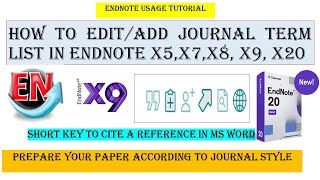 ENDNOTE X5 TO X20  JOURNAL Term List Update  Short key for reference citation [upl. by Sik]