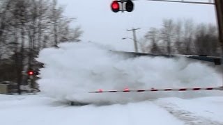 80MPH Amtrak trains plowing snow [upl. by Repohtsirhc]