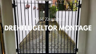 DREHFLÜGELTOR ZWISCHEN MAUERN SO GEHTS  Montagevideo  AampH Zaunbau [upl. by Aliuqahs]