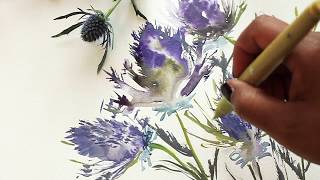 Eryngium Watercolor and Ink Painting Tutorial [upl. by Ivie983]