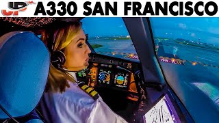 Piloting AIRBUS A330 out of San Francisco  Cockpit Views [upl. by Ibor]