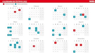 Calendario laboral 2022 en España y en cada Comunidad Autónoma Días festivos y puentes [upl. by Esme]