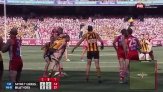 AFL 2014 Jarryd Rougheads tackle on Hannebery in the 2014 Grand Final [upl. by Lyram805]