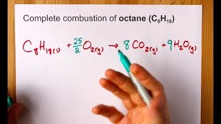 Complete Combustion of Octane C8H18 Balanced Equation [upl. by Klarika]