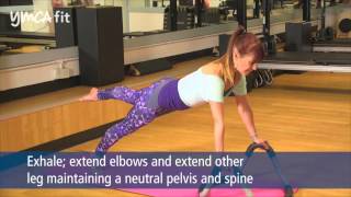 YMCAfit STOTT PILATES Exercise of the Month 7 Halo®  Push Up with Single Leg [upl. by Goines]