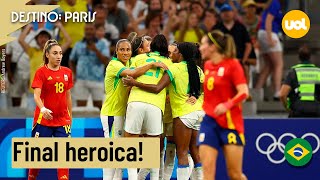 BRASIL GOLEIA ESPANHA POR 4 A 2 E TERÁ MARTA EM FINAL OLÍMPICA APÓS 16 ANOS [upl. by Lindly652]