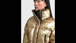 RUDSAK Shiny LAURENCE Padded SEQUIN DOWN PUFFER Jacket Metallic Ivory Women [upl. by Leamaj]