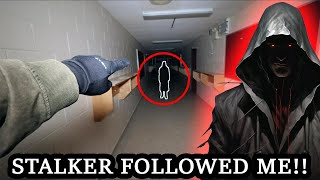 STALKER CONFRONTS US IN ABANDONED HAUNTED SCHOOL HELP [upl. by Ahsinar]