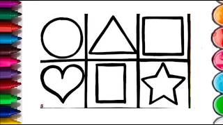 How to drawing and painting Shapestriangle square circle the heart the star Geometric shapes [upl. by Eel]