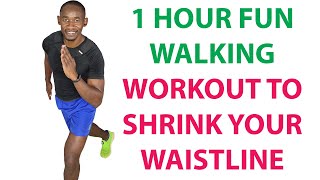 1 HOUR FUN Walking Workout to Shrink Waistline [upl. by Doowyah]