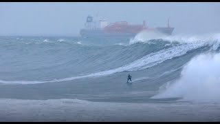 SaturdayCrew  RAW Surfing Massive Cascais Marina Storm Waves 05112023 [upl. by Aihsenod]