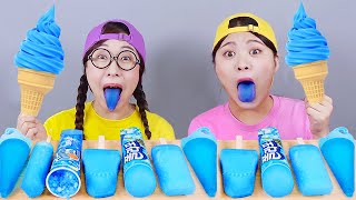 Blue Dessert Ice Cream Food Mukbang DONA [upl. by Mattie]