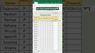 excel attendance sheet present and absent excel shorts short exceltips newexcel computer [upl. by Kirima641]