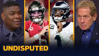 Eagles eliminated Bucs win Mayfield outplays Hurts amp Kelce announces retirement  NFL  UNDISPUTED [upl. by Dlabihcra569]